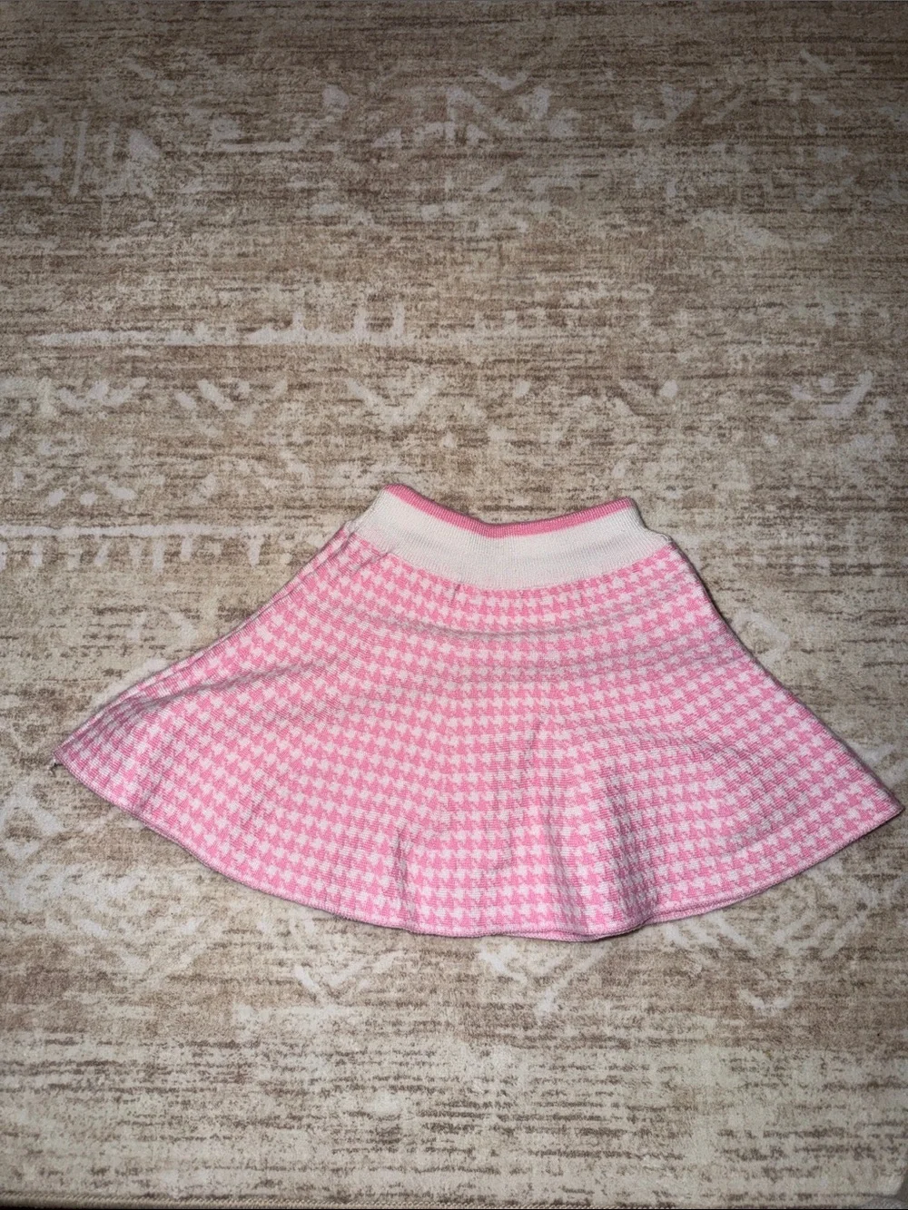 Pink & White Houndstooth Knit Circle Skirt